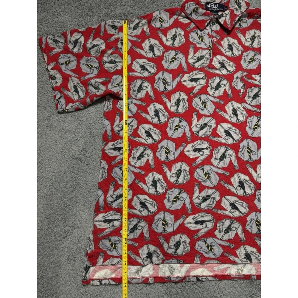 VTG 1992 Polo Ralph Lauren Men L Shirt & Tie All-Over Motif Print Polo Shirt USA